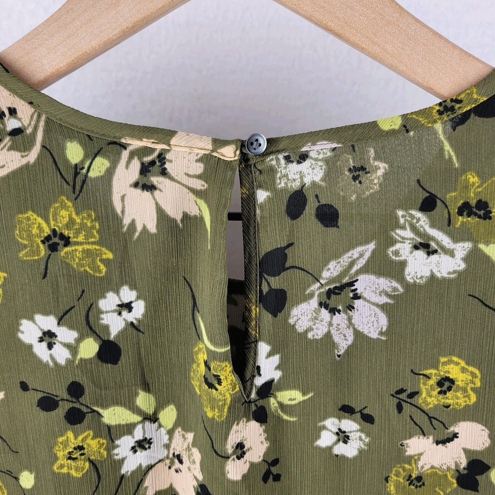 Madewell Floral Peplum Blouse Womens L Olive Green Long Sleeve Boho Romantic - Picture 5 of 7